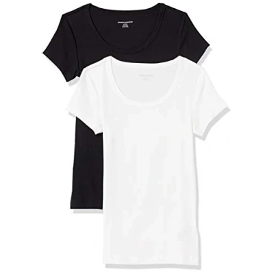 Afbeelding van Amazon Essentials Women&#039;s T shirt met kapmouwen, ronde hals en slanke pasvorm, Pack of 2, Zwart/Wit, S