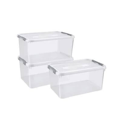 Afbeelding van Curver Handy+ Opbergbox 50L 3 stuks Transparant met deksel