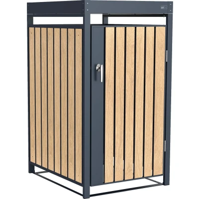 Afbeelding van AXI Leon metalen Containerombouw Antraciet/houtlook Kliko ombouw voor 1 afvalcontainer Max. 240L Goede ventilatie