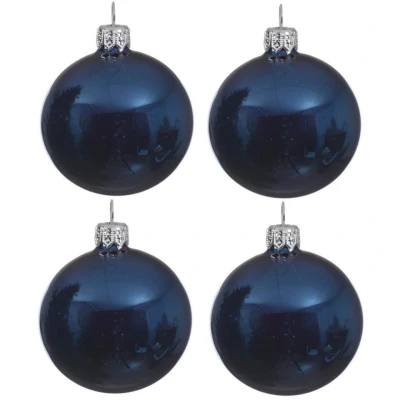 Afbeelding van Decoris Kerstballen 4 st donkerblauw kunststof glans 10 cm