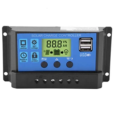 Afbeelding van Akozon Solar Charger Controller Zonnepaneel laadregelaar Solarlader Intelligente Panel batterij regelaar PWM 12V 24V Dual USB LCD (YJSS 10A)