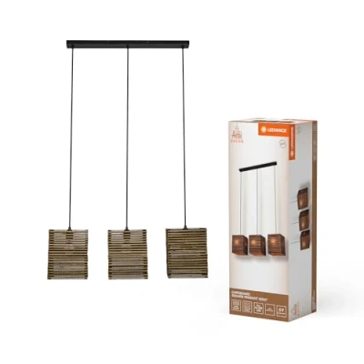 Afbeelding van LEDVANCE Hanglamp met 3 vlammen, vierkant, bruin van wereldkaart, E27, 830 mm lengte, lichtscherm gerecycled materiaal, duurzaam door verwisselbare lampen, eenvoudige montage