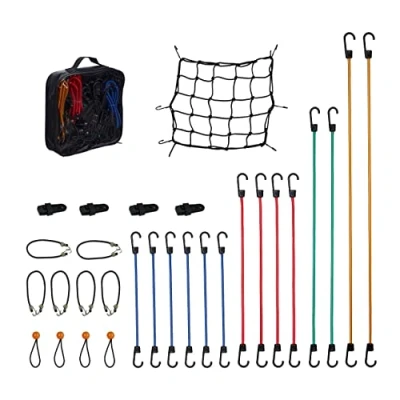 Afbeelding van Relaxdays snelbinders set van 30 zeilklemmen spinbinders bagagenet gekleurd