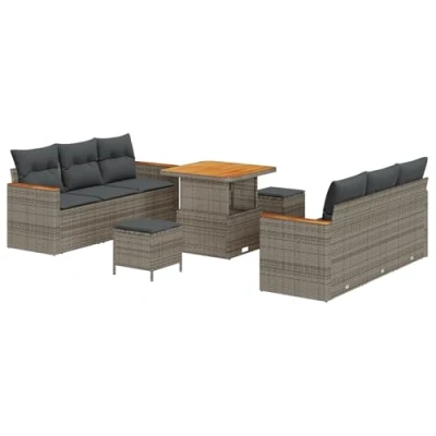 Afbeelding van vidaXL 9 delige Tuin Sofa Set met Kussens Grijs Poly Riet Acacia