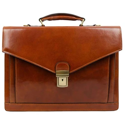 Afbeelding van Time Resistance Leren Aktetas Heren en Dames Zakelijke tas Classy Attachékoffer Handgemaakt Italiaanse Volnerfleer, Cognacbruin