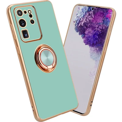 Afbeelding van Cadorabo Hoesje geschikt voor Samsung Galaxy S20 ULTRA in Glossy Turquoise Goud Beschermhoes Camerabescherming