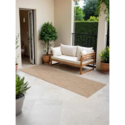 Afbeelding van NORTHRUGS Liora Tapijtloper voor binnen en buiten, modern, plat weefsel, omkeerbaar tapijt met bloemendesign, Oeko Tex, weerbestendig uv bestendig, balkon, terras, tuin, jute wit, 80 x 250 cm