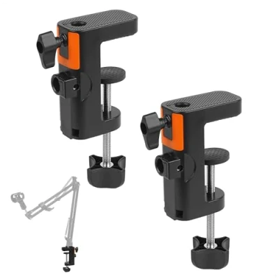 Afbeelding van Tafelklem C klem, dual use tafelhouder voor microfoonarm en bureaulampen met lange arm, verstelbare tafelklemhouder 6 cm bureau (2 stuks, zwart)