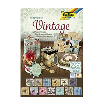 Afbeelding van folia 47549 Motiefblok vintage, 24 x 34 cm, 26 vellen gesorteerd, 13 motiefkarton 270 g/m² en motiefpapier 80 g/m², voor diverse knutselwerken