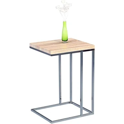 Afbeelding van Bijzettafel Rene, frame metaal verchroomd, dekplaat decor Sonoma eiken, 28mm