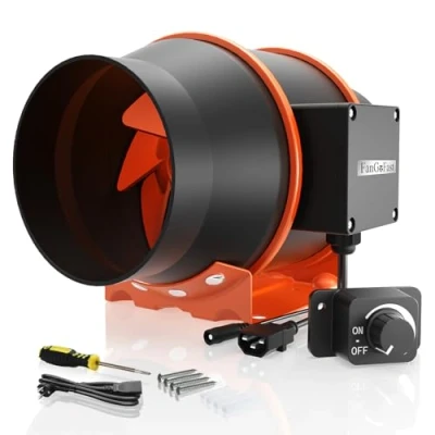Afbeelding van FanGoFast Buisventilator, 150 mm, regelbaar, 684 m3/u, rookafzuiging, inline afvoerventilator, ideale buisventilator met IEC stopcontact voor ventilatie en 230 V, EU stekker