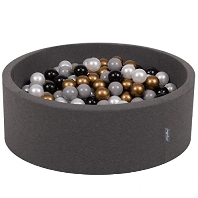 Afbeelding van KiddyMoon Schuim Ballenbak Voor Kinderen Met Ballen Ø 7 Cm Gemaakt In EU, Donkergrijs:Zwart Parel Goud Grijs,90X30cm/200