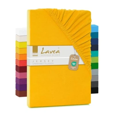 Afbeelding van Lavea Jersey hoeslaken, serie Maya, 100% katoen, hoogwaardige afwerking, met elastiek en OekoTex100
