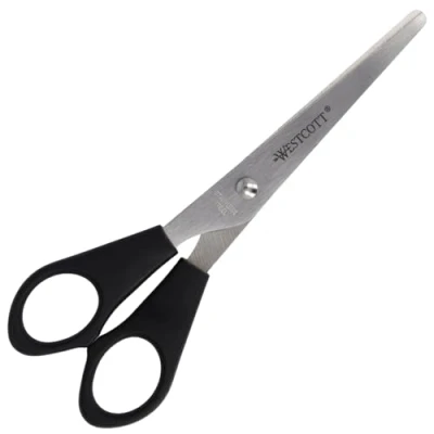 Afbeelding van Westcott Schaar, 6 inch (15,2 cm), zwart linkshandig, kantoorschaar met zwarte kunststof handgrepen, extra scherp lemmet, roestvrij staal, papierschaar, huishoudschaar, knutselschaar, E 31162 00