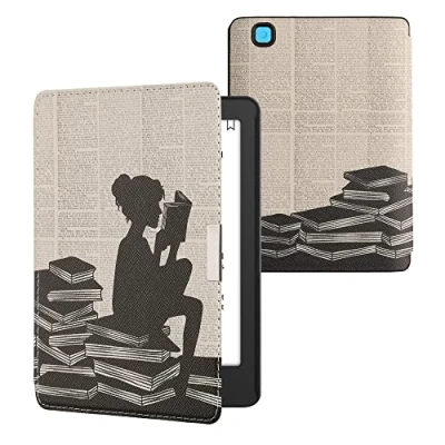 Afbeelding van kwmobile e reader hoesje compatibel met Kobo Aura Edition 2 Magneetsluiting Ereader case Meisje boeken in zwart/beige