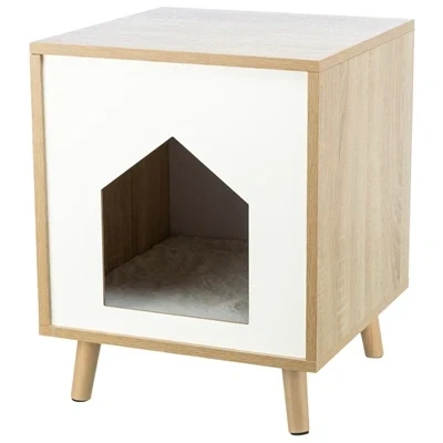 Afbeelding van Trixie Kattenmand huis isa houtlook lichtbruin / wit