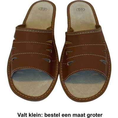 Afbeelding van Leren heren slippers Huisslippers Instapsloffen Pantoffels Leer Bruin Maat 43