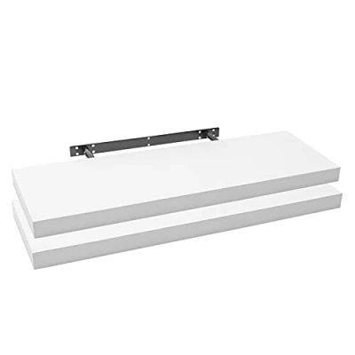 Afbeelding van WOLTU 2 x wandplank, zwevende plank, boekenplank, planken voor decoratie, wandplanken van MDF hout, set hangplanken, wit, 90 23 3,8 cm RG9370ws