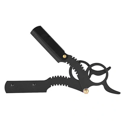 Afbeelding van Barber Open Razor, Vintage Classic Razor met Easy Blade vervangingsmechanisme Baardscheren Professioneel scheermes(Black retro razor)