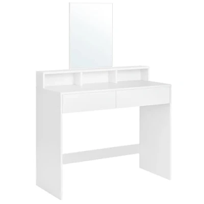 Afbeelding van Vasagle RDT163W01 Make uptafel, met grote spiegel, kaptafel, 2 laden, 3 open vakken, modern, wit