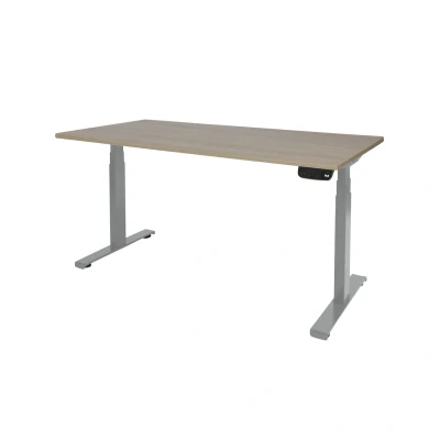 Afbeelding van Dextro plus zit/sta 120x80cm, electrisch hoogte verstelbare werkplek, T poot frame. Frame kleur aluminium (RAL9006) en blad Robson eiken.