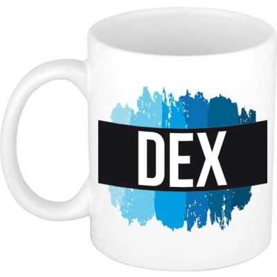 Afbeelding van Dex Naam / voornaam kado beker mok verfstrepen Gepersonaliseerde met mokken