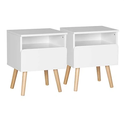 Afbeelding van WOLTU TSR58ws 2 2xNachtkastje 40x33,5x50cm Salontafel met Lade en open Compartiment Wit