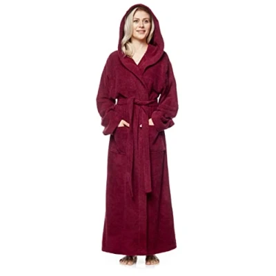 Afbeelding van Arus Pandora Damesbadjas met capuchon, Dames Maat: L lang, Unisex XL Bourgondy
