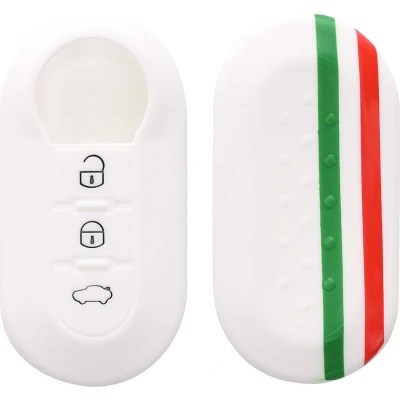 Afbeelding van kwmobile Autosleutel hoesje geschikt voor Fiat Lancia 3 knops inklapbare behuizing in groen / rood wit Italiaanse Strepen design