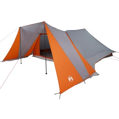 Afbeelding van vidaXL Familietent met Verlengd Luifel Grijs &amp; Oranje 12 Persoon Waterdicht