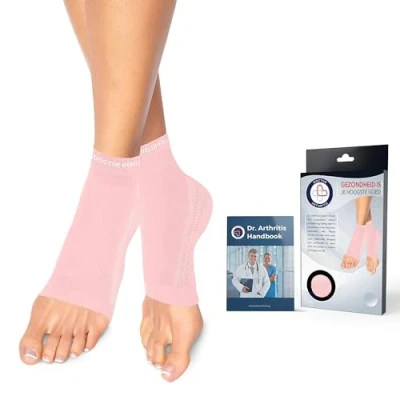 Afbeelding van Dr. Arthritis Medische koper enkelbrace uniseks enkel/voet compressie sleeve ondersteunt achillespees, enkelsokken met gids (Roze, S)