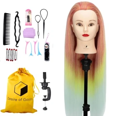 Afbeelding van Desire of Goods Oefenhoofd Kappershoofd Goudbruin met tafelklem &amp; Styling Accessoires Kappop Kaphoofd 70 cm