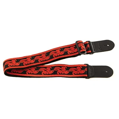 Afbeelding van Ovation Gitaarband Nylon, Signature Motief &quot;Leaf&quot;, ruby red, rood
