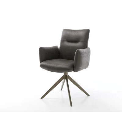 Afbeelding van Eetkamerstoel Jova Flex met armleuning kruisframe breed afwerking titaniumeffect antraciet vintage pocketveer kern 360 draaibaar