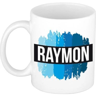 Afbeelding van Raymon Naam / voornaam kado beker mok verfstrepen Gepersonaliseerde met mokken