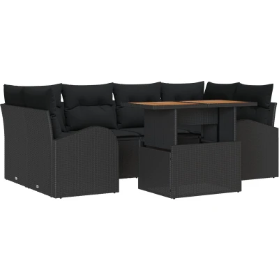 Afbeelding van vidaXL 7 Delige Tuin Sofa Set met Kussens Zwart Poly Rattan