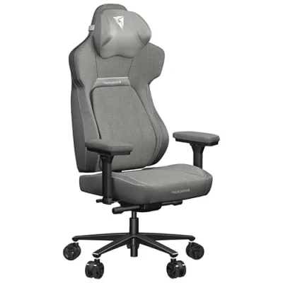 Afbeelding van ThunderX3 Core Loft Ergonomische gamingstoel, zitvlak kantelbaar, lendensteun, hoofdsteun van traagschuim, voetensteun, stoffen bekleding, lichtgrijs