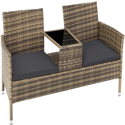 Afbeelding van tectake Wicker tuinbank met tafel Toulouse natuurkleur/donkergrijs