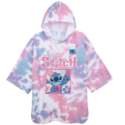 Afbeelding van Disney Stitch Badhanddoek met capuchon voor kinderen en tieners absorberende aankleedgewaad poncho handdoek zwemmen bad douche strandlaken vakantie benodigdheden (roze/blauwe steek, 10 13 jaar)