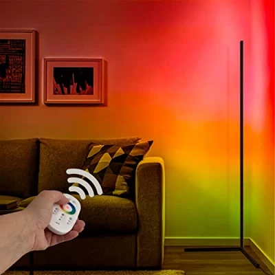 Afbeelding van INNOVATE® led vloerlamp, dimbaar met afstandsbediening, 22 W, RGB hoeklamp voor woonkamer, 1,4 m minimale lamp, zwart, sfeervolle gaming vloerlamp