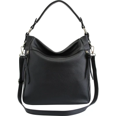 Afbeelding van AmbraModa GLX3 dames handtas schoudertas hobo bag van echt leer Zwart