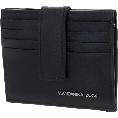 Afbeelding van MANDARINA DUCK Leren Kaarthoes Detroit Leather RFID Card Holder Black Zwart