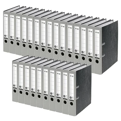 Afbeelding van Von Leitz Ordner A4, verpakking van 25 stuks, 100% gerecycled papier, 50 mm rugbreedte, Leitz, voor 350 vellen, blauwe engel &amp; FSC gecertificeerd, school, studie en thuis, grijs,