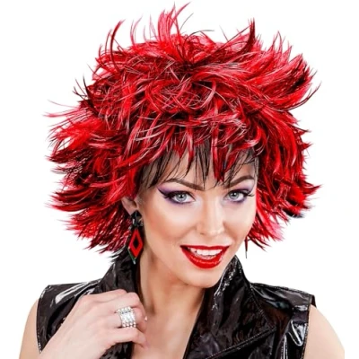 Afbeelding van Widmann Punk &amp; Rock Kostuum Chick Pruik, Steamy Zwart / Rood Carnavalskleding Verkleedkleding