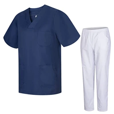 Afbeelding van MISEMIYA Uniformen Unisex Scrub Set Medisch Uniform met Top en Broek 817 8312 BLANCO, Donkerblauw, L