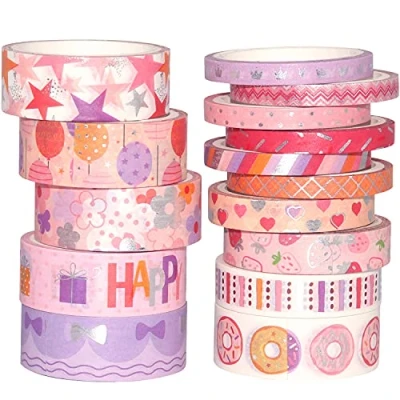 Afbeelding van YUBX Washi tape set van 15 rollen, afplaktape, VSCO, decoratief plakband, kleurrijk voor doe het zelf handwerk, bullet journals, planner, scrapbooking, verpakking (birthday 15)