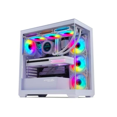 Afbeelding van PC behuizing voor gamer, RGB, voorgemonteerd, 6 ventilatoren 120 mm, ARGB, compatibel met ATX/mATX, mid tower gaming, leeg, zij en voorkant van 4 mm gehard glas, geoptimaliseerd koeling (park