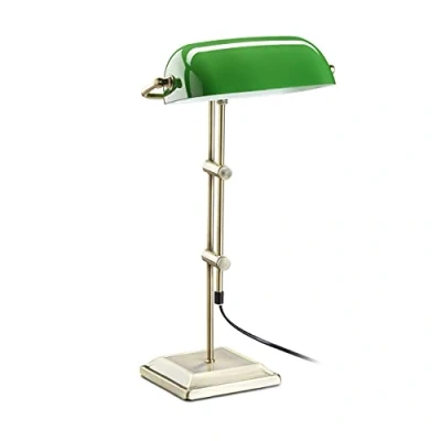 Afbeelding van Relaxdays notarislamp groen, retro bankierslamp, HxBxD 52 x 27 18 cm, bureaulamp glas, leeslamp vintage, brons