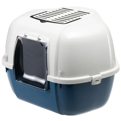 Afbeelding van Ferplast gesloten kattenbak, overdekt kattentoilet, hoekkattenbak, inclusief 2 anti geur actieve koolfilters, verduisterde draaideur, 57,5 x 51,5 h 42 cm, MIKA grote blauw