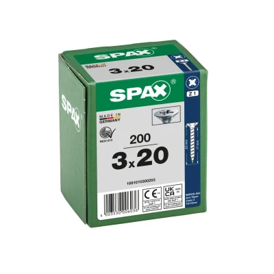 Afbeelding van Spax Spaanplaatschroef platverzonken kop verzinkt pozidriv 3.0x20mm (per 200 stuks)